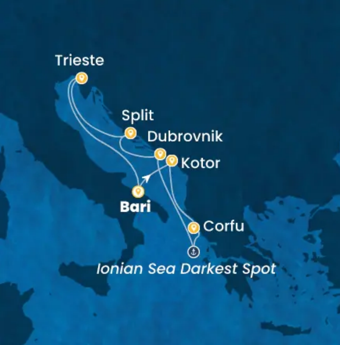 Itinerario crociera Costa Deliziosa da Bari 17 ottobre 2027: Kotor, Corfù, Dubrovnik, Spalato, Trieste