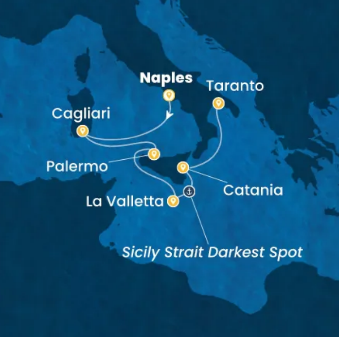 Itinerario minicrociera Costa Serena da Napoli a Taranto 1 giugno 2027: Cagliari, Palermo, La Valletta, Catania